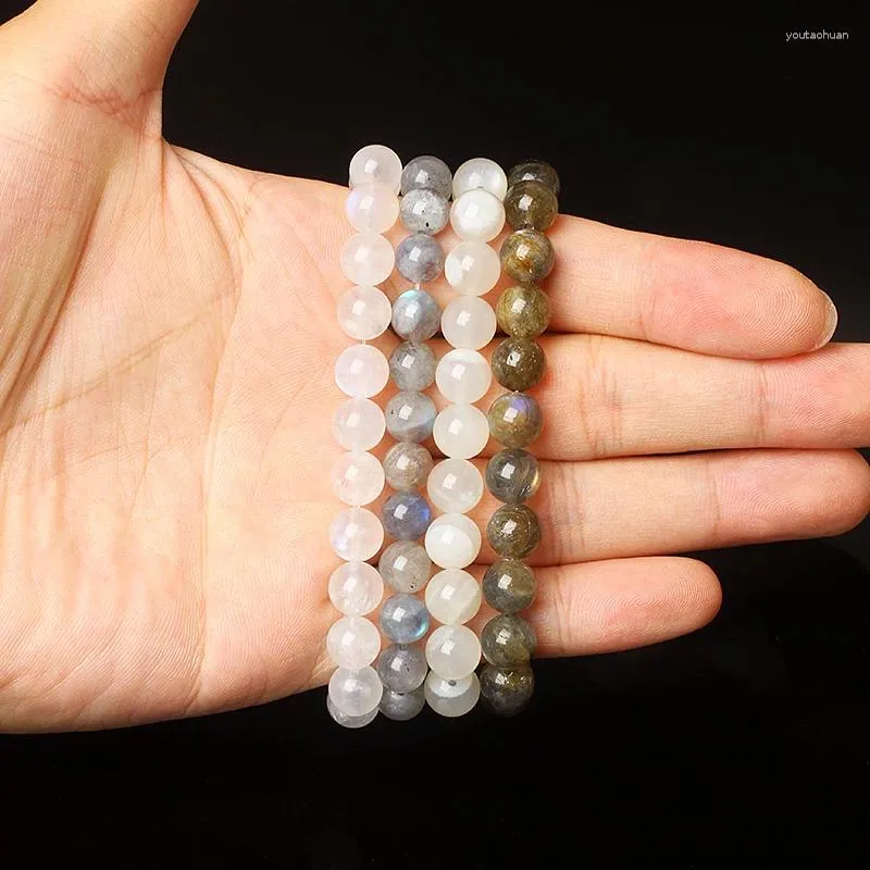 Brin Flash bleu clair pierre de lune Bracelets pour Femme naturel Reiki Labradorite bracelet perlé Femme Bijoux Couple Bijoux cadeau