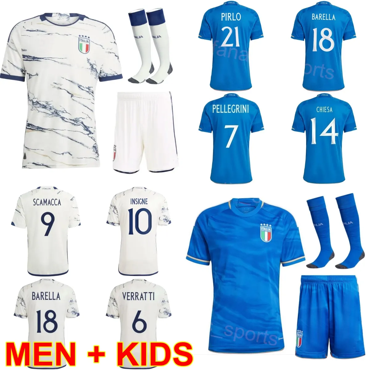 2023 24 Italy National Soccer Team Jerseys Authentic Chiellini, Bonucci, Bernardeschi, Pessina