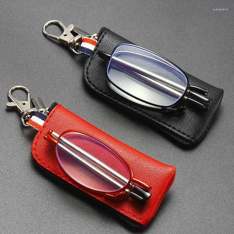 Solglasögon Kvinnor Män bärbara vikbara läsglasögon Keychain Strålning Anti Blue Light Eyewear med förvaringsväska 1.0 till 4.0