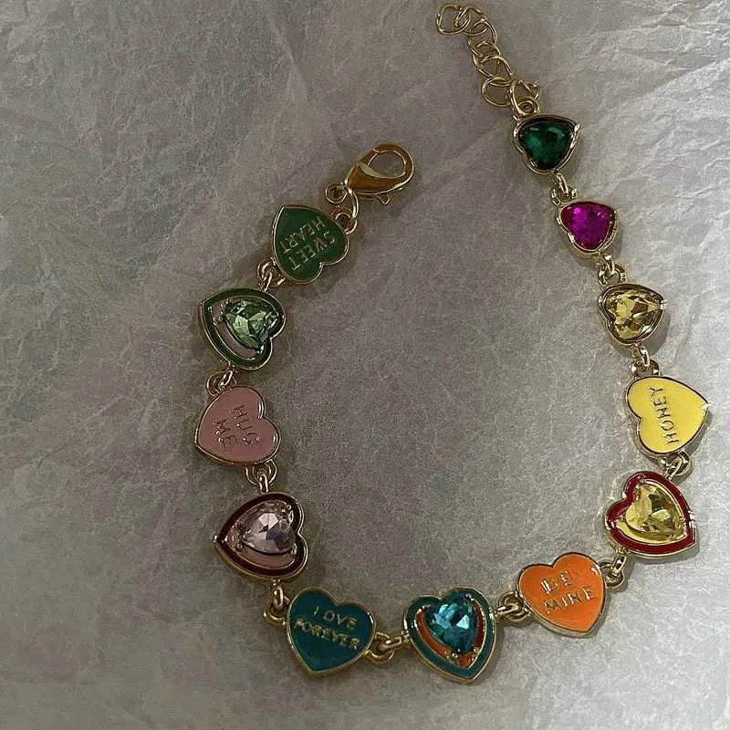 Chain Fashion Color Love Drop Enamel Bracelet for Women INS New Design Cute Heart shaped Candy Color Bracelet J240508