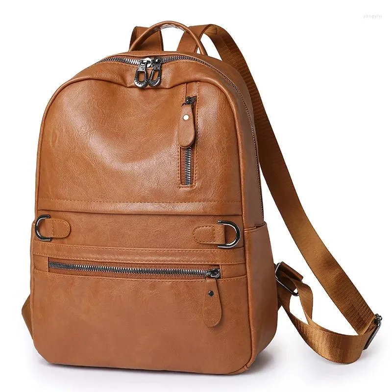 Okul çantaları vintage kadın backpack pu deri gençler için kızlar 2024 basit el omuz büyük tasarımcı sırt çantaları