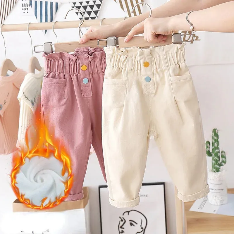 Jeans Toddler Girl Fall Clothes Kids Denim Cargo Byxor Lossa Casual Baggy Jeans Vivid Falbala Elastic midje Harem Pants Girls Jeans 231215