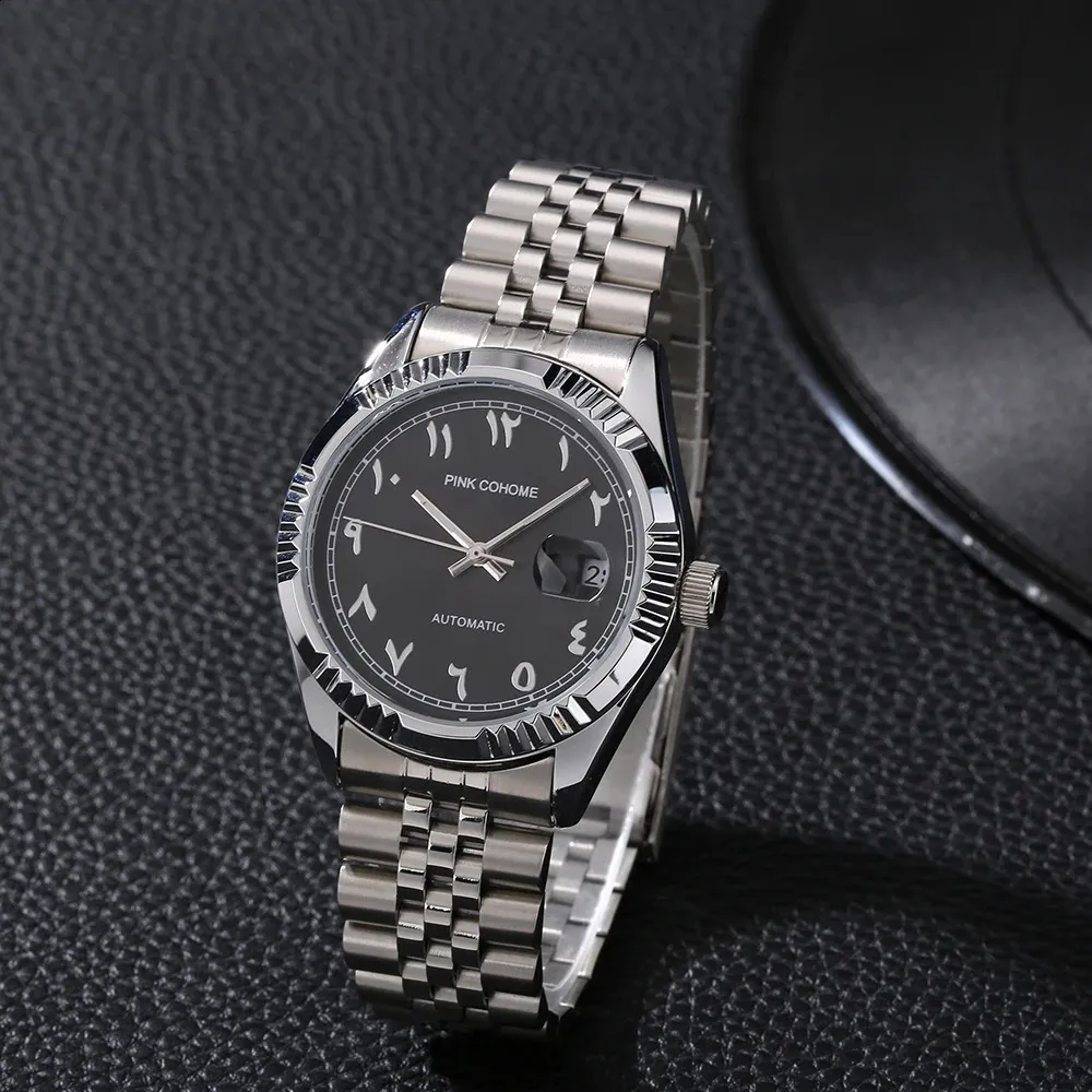Autres montres de luxe en acier chiffres arabes mouvement automatique chiffres ourdou montre-bracelet mécanique hommes étanche Erkek Saatleri 231214