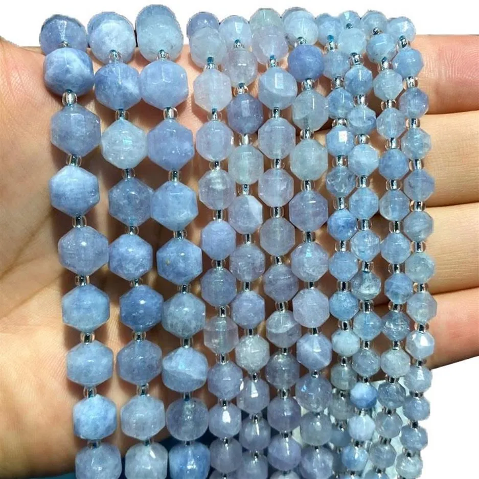 Outra pedra natural facetada espaçador contas aquamarine para fazer jóias diy pulseira colar acessórios artesanais 6 8 10mm 15'263j
