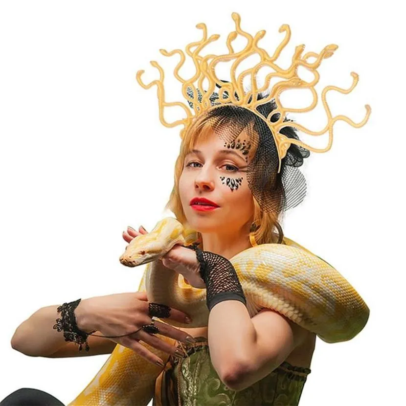 Masques de fête Halloween Cosplay Medusa Gold Snake Costume Bandeau Dress-up Headpiece Carnaval Mascarade de Noël Supplies257E