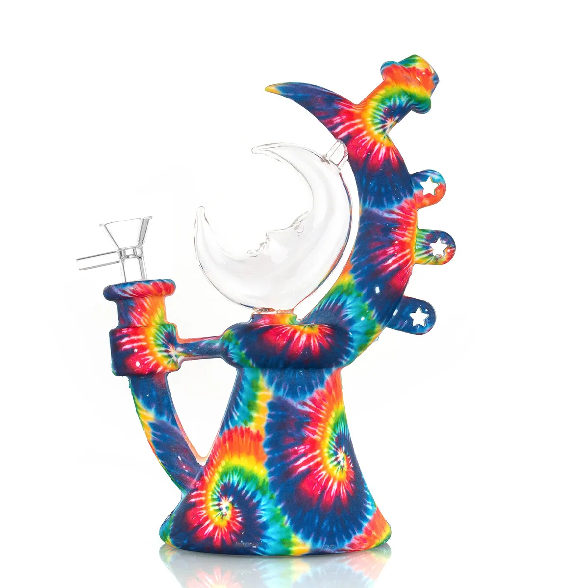 7.9 인치 달 디자인 화려한 패턴 화려한 패턴 14mm 유리 그릇 물 담뱃기 봉 흡연 물 파이프 담배를위한 gj3860