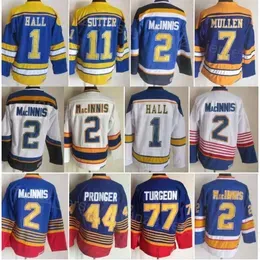 Man Vintage Hockey 11 Brian Sutter Jerseys Retro Classic 44 Chris Pronger 77 Pierre Turgeon 2 Al Macinnis 1 Glenn Hall 7 Joe Mullen 18 Tony Twist 1995 1996 CCM Blue White