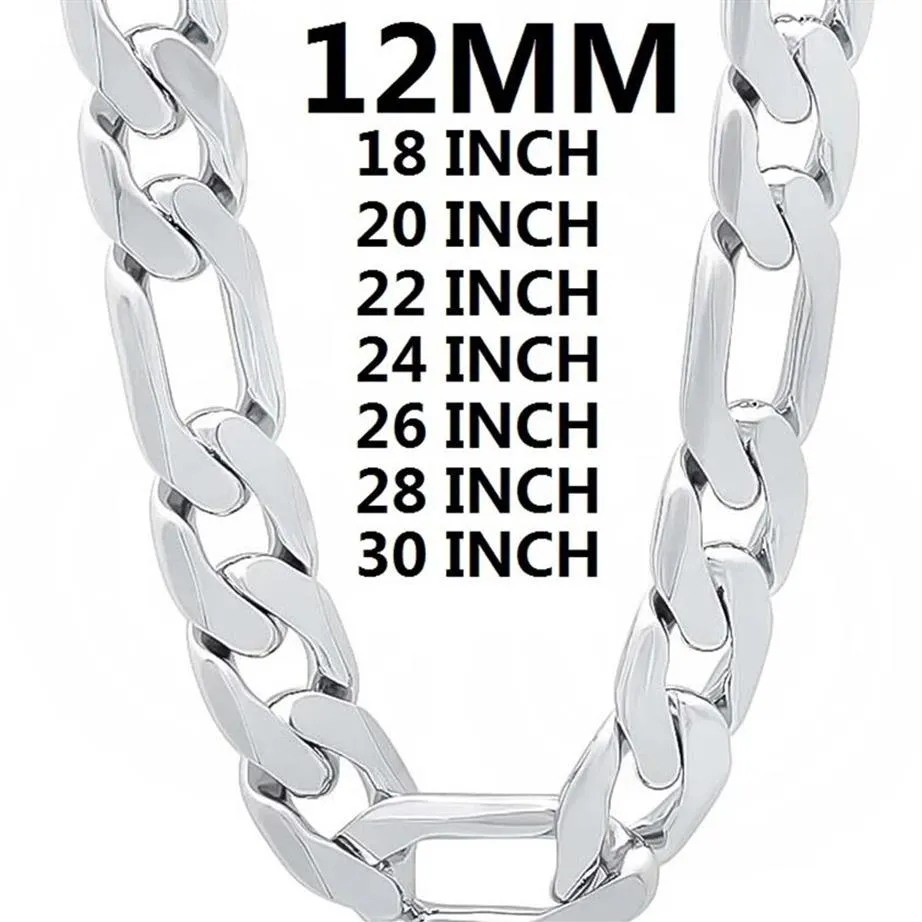 Solid 925 Sterling Silver Necklace for Men Classic 12mm Cuban Chain 18-30 Inches Charm High Quality Fashion Jewelry Wedding 220222179K