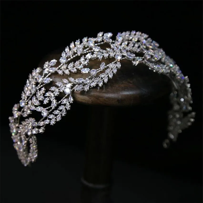 Pageant Zircon pannband hårband bröllop brud krona tiara hår tillbehör smycken parti prom huvudstycke prydnad klänning accessori218v
