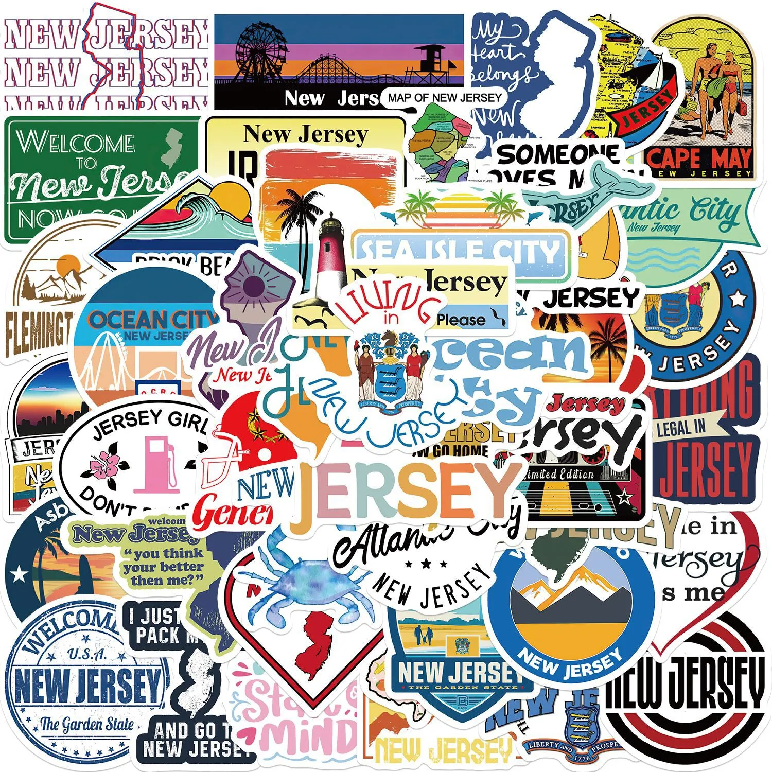 50Pcs New Jersey Stickers Non-Random Waterproof Vinyl Sticker Laptop Skateboard Motor Water Bottle Snowboard Notebook Wall Car Decals Kids Gifts