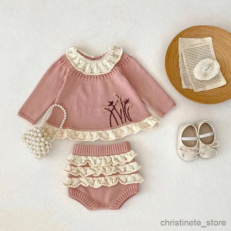 Set di abbigliamento MILANCEL Maglioni per neonati Pullover per bambina e pantaloncini a fiori 2 pezzi Completo per bambina R231215