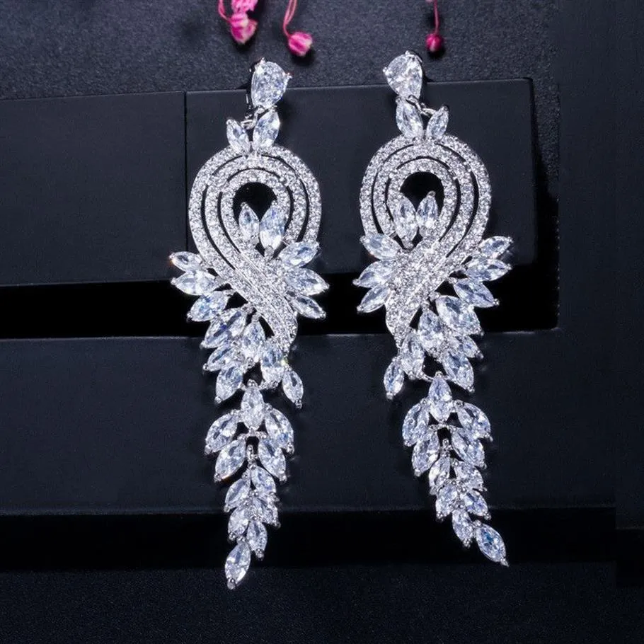 Orecchini pendenti di design con nappe lunghe e zirconi per donna, orecchini in oro 18 carati, argento, rosso, blu, bianco, diamanti, Sud America286z