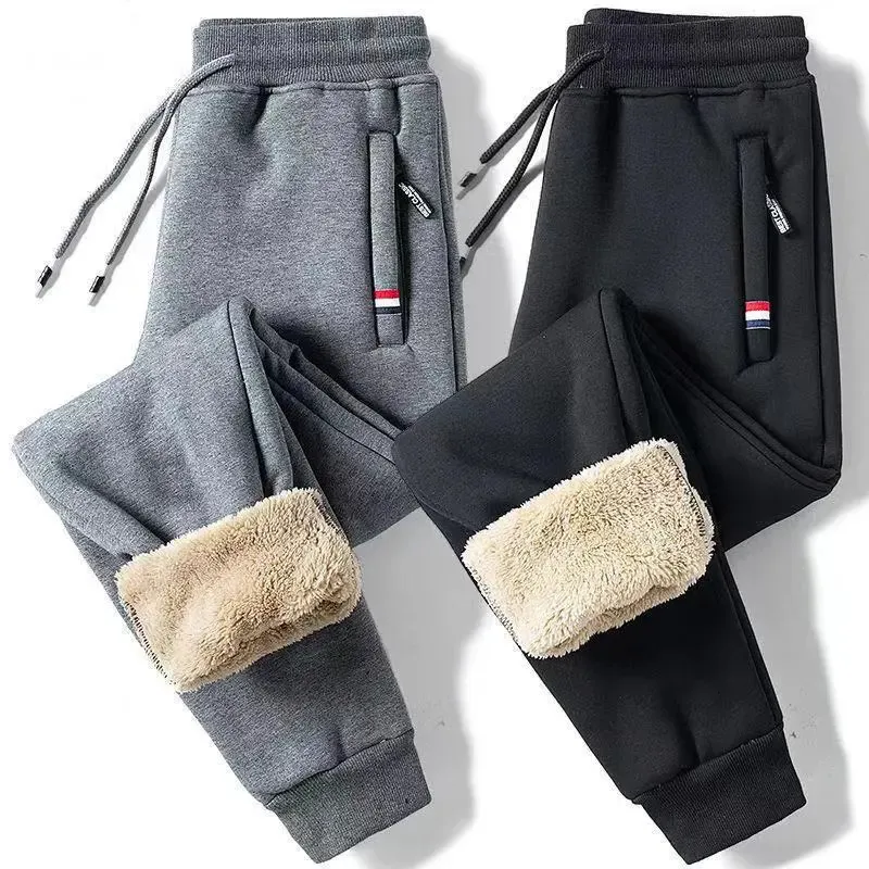 Mens Pants Winter Lambwool Warm Casual Fitness Jogging Sweatpants Male Solid Drawstring Bottoms Fleece Straight Byxor M5XL 231215