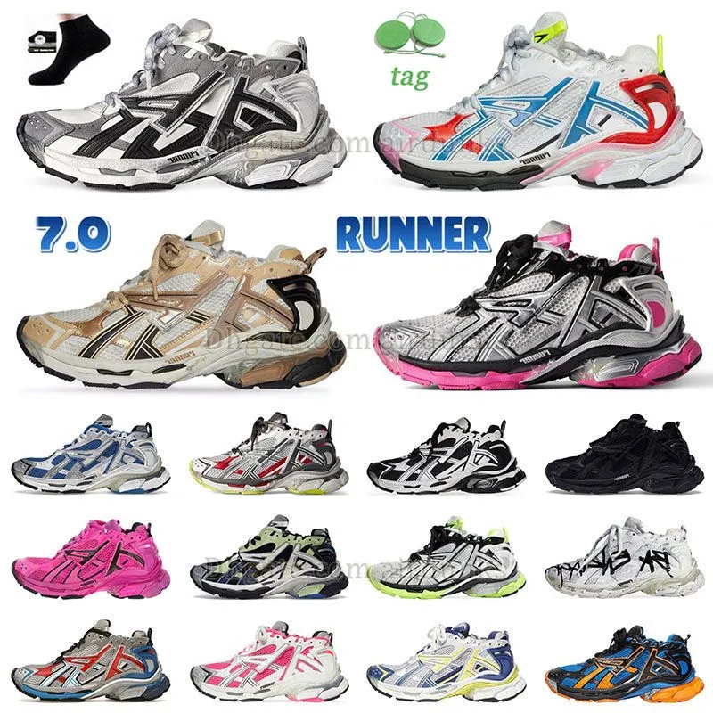 2024 New Blences Track Runner 3.0 7.0 Casual Shoes Herrkvinnor Designer Sneaker Multicolor Vintage Lilac Purple Pink Triple S Sneaker Low Platform Trainer