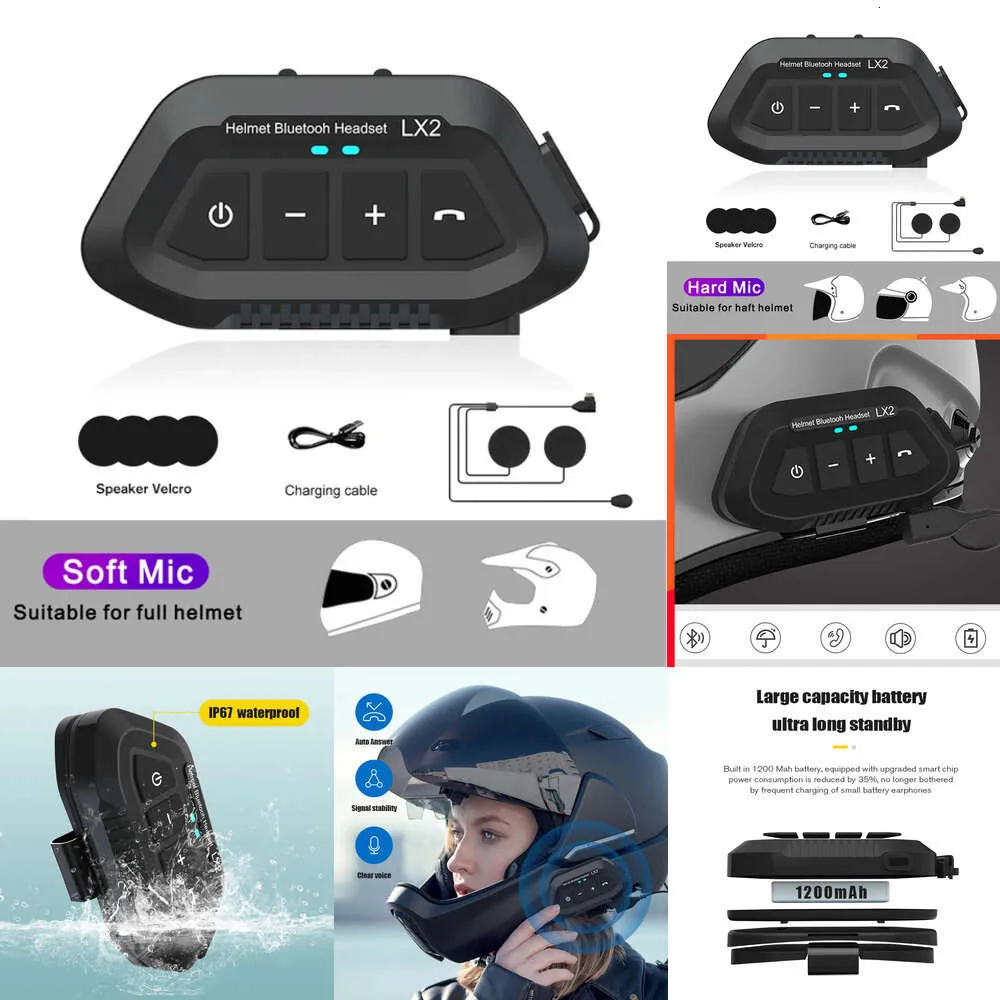 Elettronica per auto Bluetooth 5.0 Cuffie per casco da motociclista Cuffie wireless per la riduzione del rumore IP67 Ciclismo impermeabile Supporta chiamate in vivavoce per musica