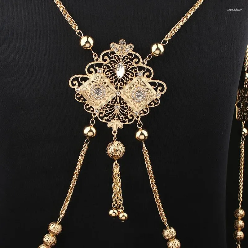 Naszyjniki wisiorek dicai marokańskie kobiety biżuteria do ciała złoty ślub łańcuch na ramię długa szyja kulka ślubna