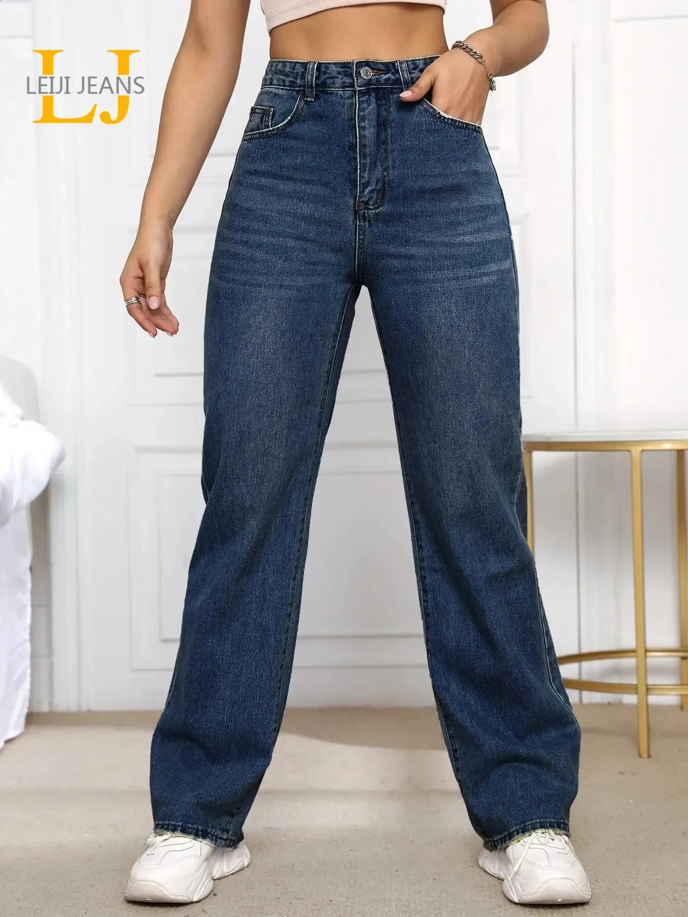 Jeans pour femmes Jean à jambes larges de grande taille adapté aux femmes taille haute coupe ample jean en denim pour femme pleine longueur jean incurvé 175 cm haut 100 kg pantalon 231214