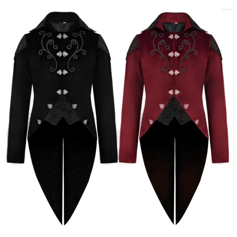 Herrgravrockar Medeltida jacka viktoriansk kappa steampunk gotisk svans corduroy kläder halloween kostym