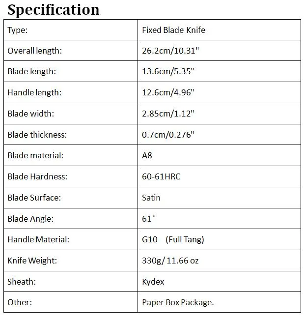 High End Fixed Blade Knife: A8 Satin Double Edge Blade, Full High End Fixed Blade Knife: A8 Satin Double Edge Blade, Full