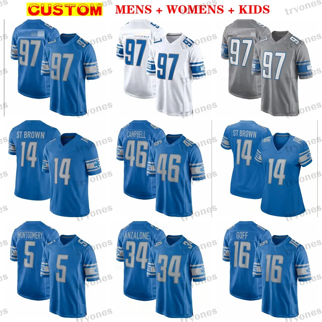 Mens 97 Football Jerseys 16 Jared Goff Womens Kids Custom Alex Anzalone Amon-ra St.