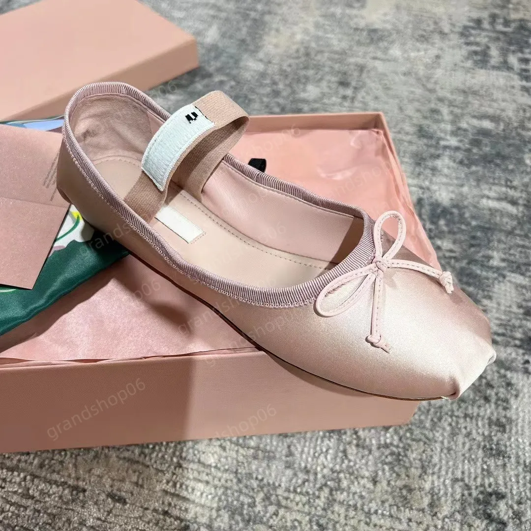 LUXURY M Paris Ballet Fashion Designer Professional Dance Shoes 2023 Satin ballerinas Platform Bowknot Shallow Mouth Single Shoe flat sandals for women 02