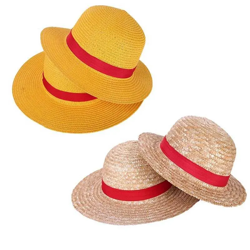 Cappelli larghi cappelli da secchio cappello luffy hat hat hat performance animation ruolo gioco accessori per cappello da sole estate giallo hat womens hat 31 35cm j240425