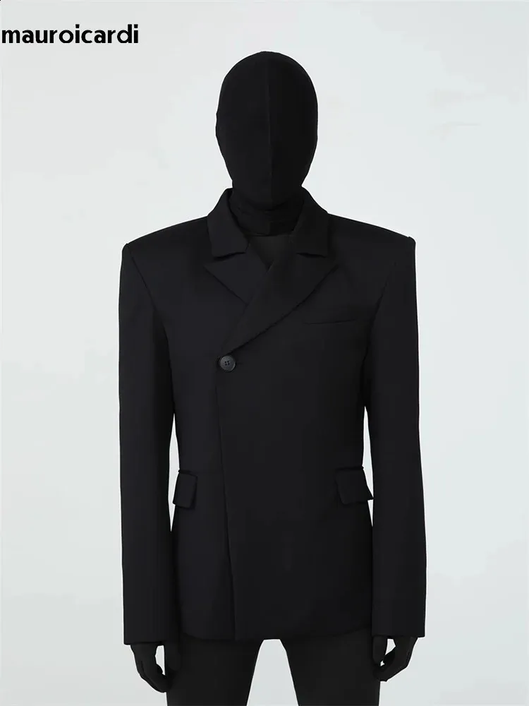 Men's Suits Blazers Mauroicardi Spring Autumn Business Stylish Black for Men Shoulder Pads High Quality Luxury Designer European Fashion 231214