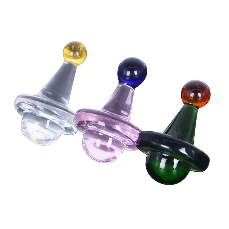 Senaste färgglada UFO -stil tjock glasbubbla kolhydrater 22mm 25mm 30mm filter hatt naglar dabber bongs oljeriggar röker vattenrör handgjorda bong kvarts skålhållare dhl