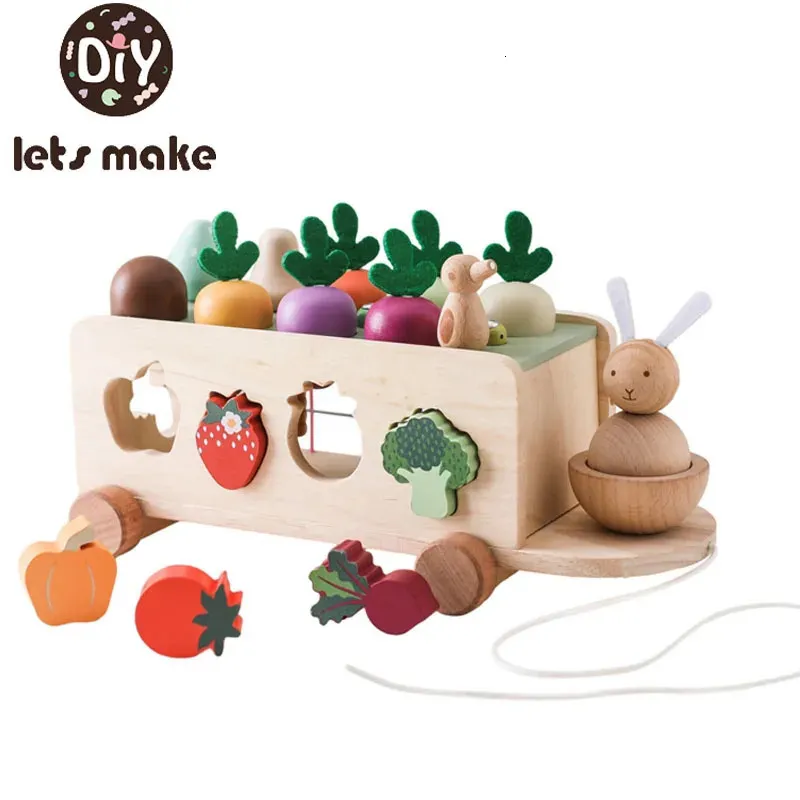 Intelligence toys Wooden Montessori Toy Pull Radish Cart Game Vegetable Shape Match Teaching Early Learning Color Cognitive Educational 231215