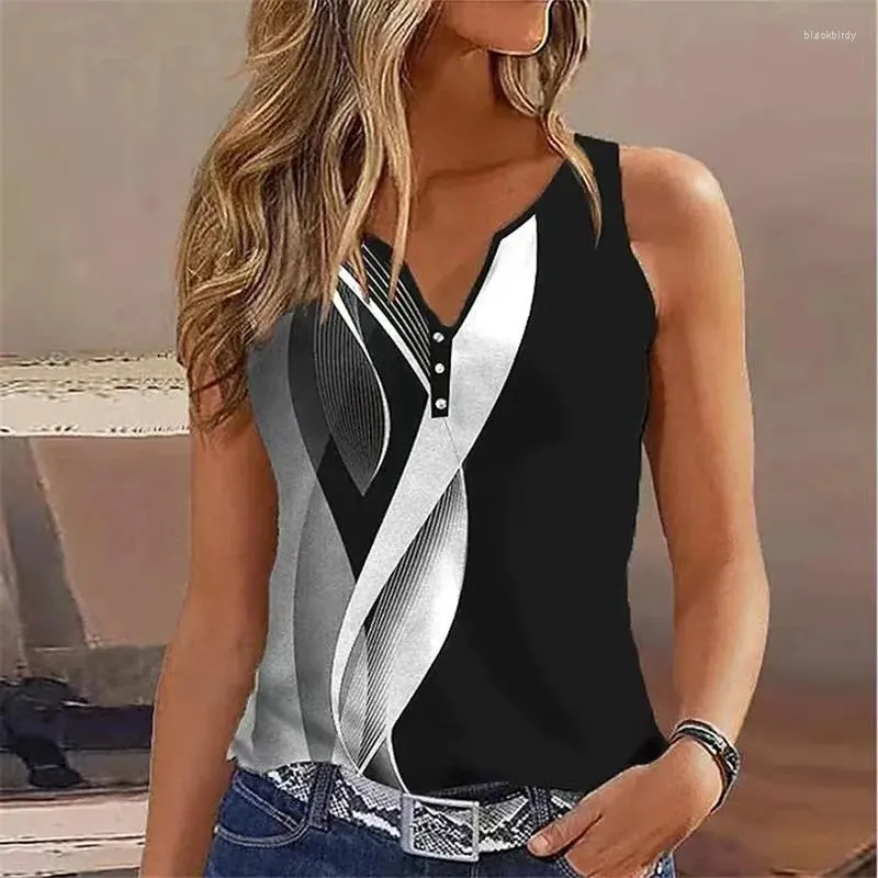 Dames Tanktop 2024 Chique Zomer Tanktop Modieus Mouwloos V-hals Gedrukt Ruim Veelzijdig Sport en Casual Voor Dames