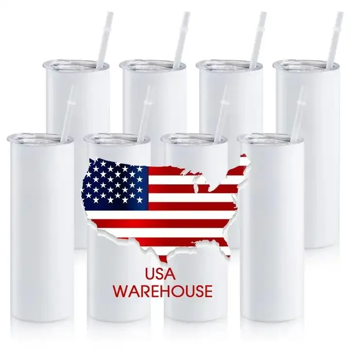 US CA Warehouse 20oz Gobelet en acier inoxydable Slim Straight Sublimation Blanks Tasse de bière Bouteille d'eau Revêtement en poudre Tasse de camping en plein air 1215