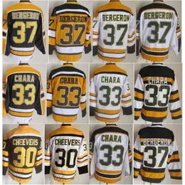 CCM Hockey Retro 37 Patrice Bergeron Jerseys Retire 30 Gerry Cheevers 33 Zdeno Chara 17 Milan Lucic 75 Anniversary Vintage Classic Black WHite Yellow Breathable