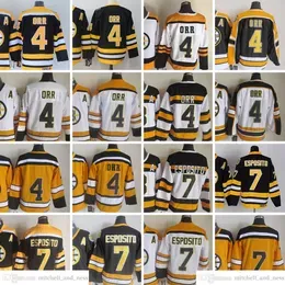 1980 Vintage Hockey 4 Bobby Orr Jerseys CCM Embroidery 7 Phil Esposito 21 Dean Portman Jersey Black White 75th Yellow Men Retro