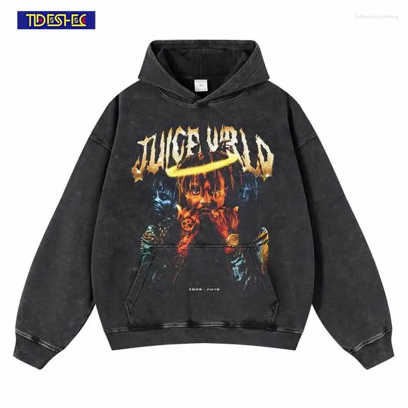 Men's Hoodies 2024 Hip Hop Hoodie Sweatshirt Men Streetwear Portrait Male Graphic Haruku Washed Black Hooded Pullover Y2K