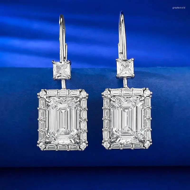 Brincos de garanhão 925 prata gancho de orelha feminino luxo incrustado 8 11mm retangular ascut diamante alto carbono