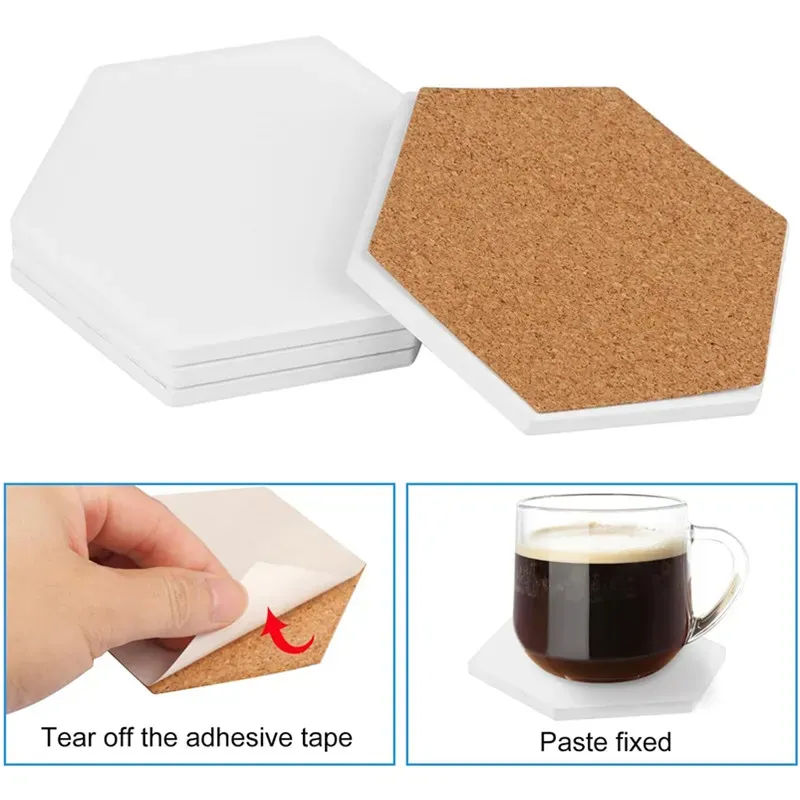 Sublimation Blank Absorbent Ceramic Coaster With Cork Backing Pads Mat Pad Thermal Heat Transfer DIY Image Cup Coasters For Home Decorate Drink Sweat