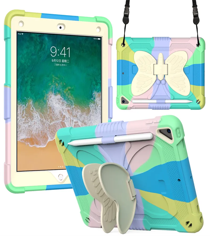 Fundas para Tablet PC para Apple iPad 9 iPad9 de 10,2 pulgadas, carcasa protectora deslumbrante a prueba de golpes, faja escapular
