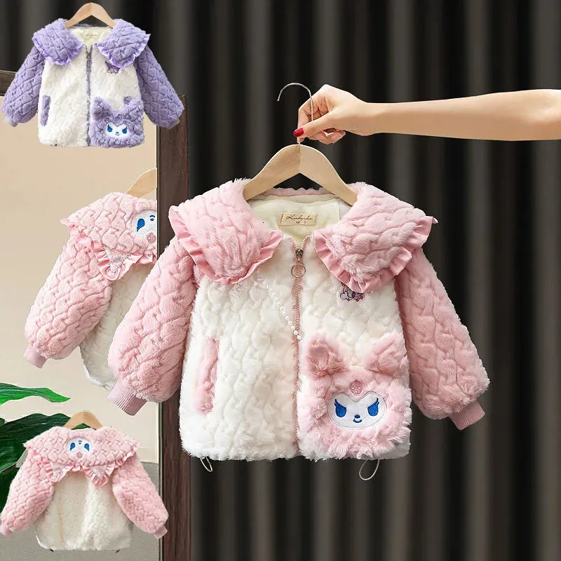 Stivali Sanrios Bambini Kuromi Maglione di lana Cappotto Sherpa Anime Figura Autunno e inverno Cardigan Moda Ragazza per bambini Cartone animato Kawaii 231215