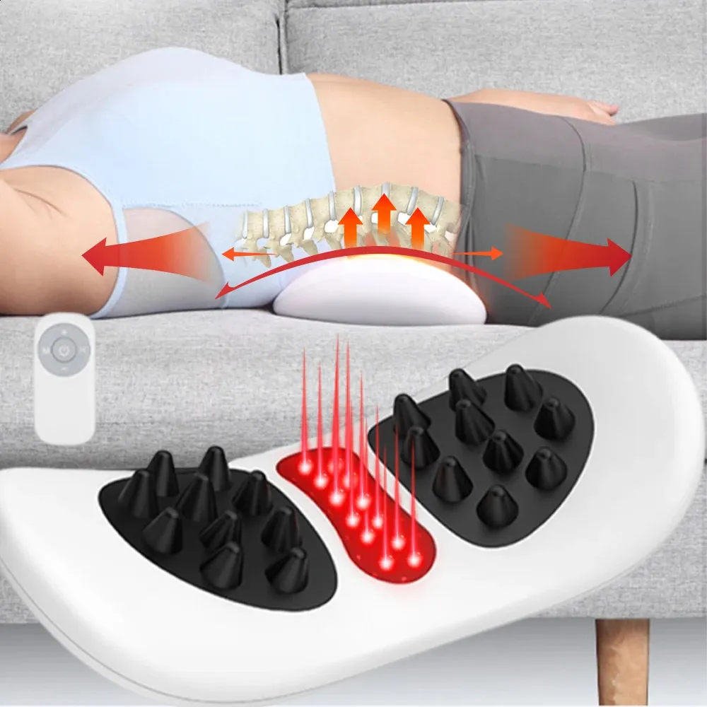 Back Massager Electric Waist Massager EMS Pulse Lumbar Traction Heater Therapy Device Heating Lumbar Spine Cushion Support Pad Back Stretcher 231214