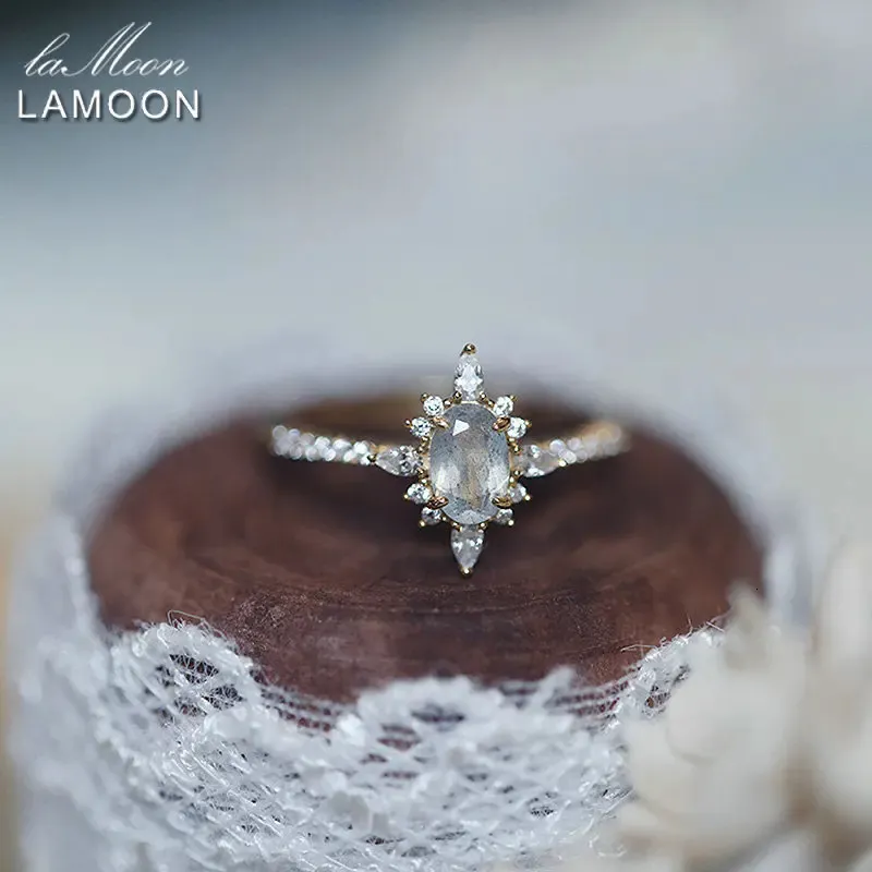 Wedding Rings LAMOON Natural Labradorite Ring For Women Gemstone Star Ring 925 Sterling Silver Gold Vermeil Jewelry Wedding Engagement Ring 231214