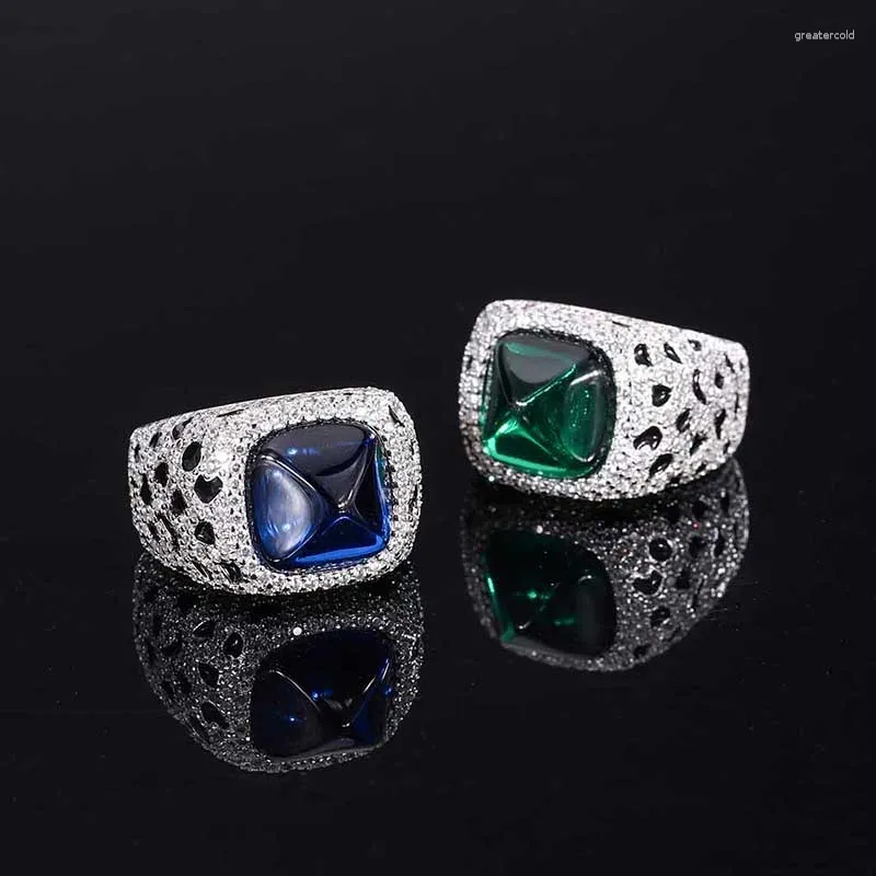 Cluster Rings S925 Full Body Silver Tiktok Color Treasure Emerald Blue Sugar Tower Fanghao Set Ring of Diamonds Main STO