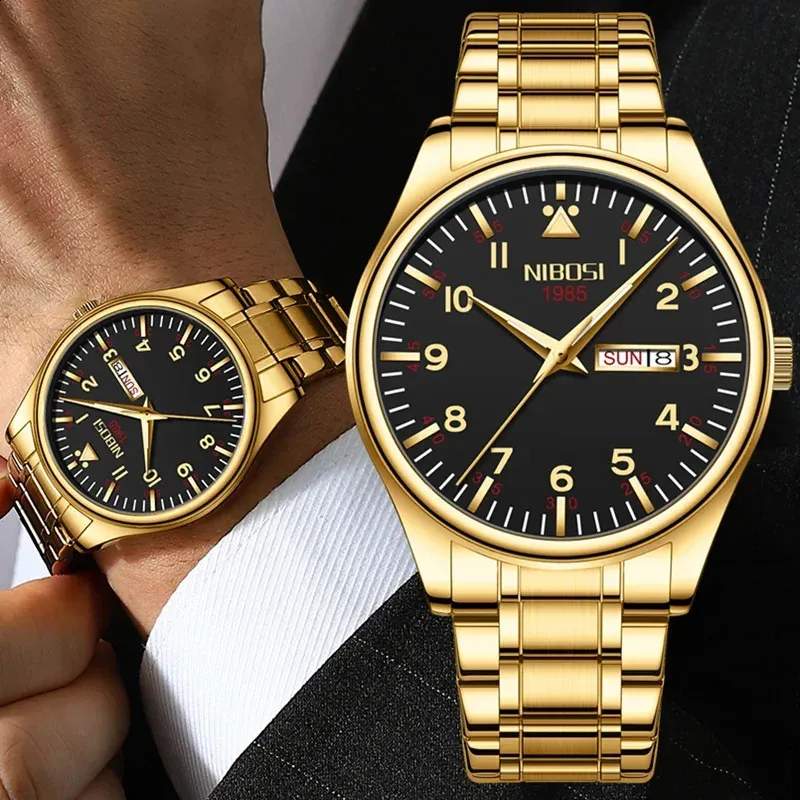 Zegarstki Nibosi moda luksusowe mężczyźni kobiety oglądają złoty biały kwarcowy zegarek na nadgarstka pary ze stali nierdzewnej