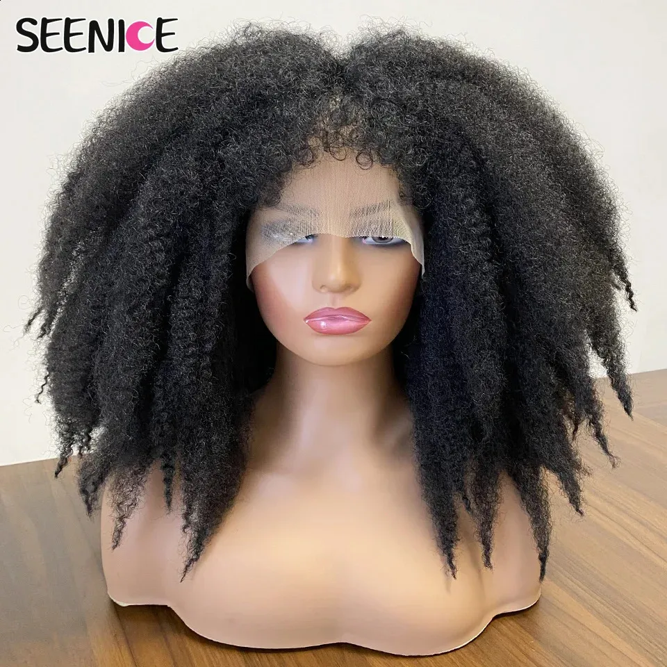Synthetic Wigs Short Afro Crochet Hair Lace With Bangs For Black Women African Ombre Glueless Cosplay Wig SEENICE 231214