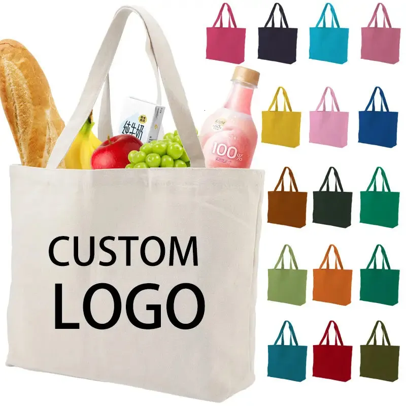 Bolsas de compras lienzo personalizado promocional impreso con 100pcslot Tote de algodón reutilizable personalizado al por mayor 231215