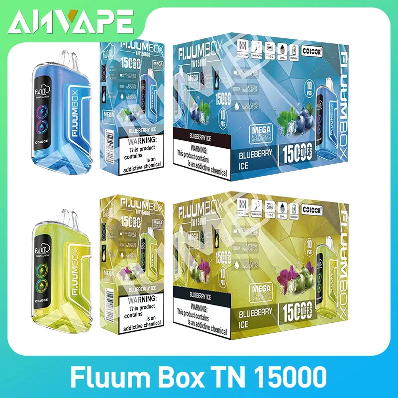 Original Fluum Box TN 15000 Puffs Einweg -Vape -Stift -Pods e Zigarette 0/2/3/5% NIC mit 650 mAh wiederaufladbarer Akku -Netzmaschspulen 23ml vorgefüllter Pod balken PK Randm Digital Bang Digital Bang