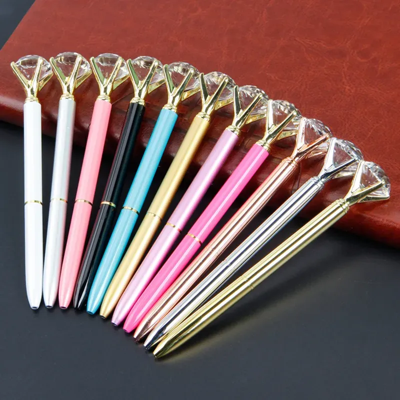 Crystal Glass Kawaii Ballpoint Pen Big Gem Ball Pens With Large Diamond Fashion School Office Supplies