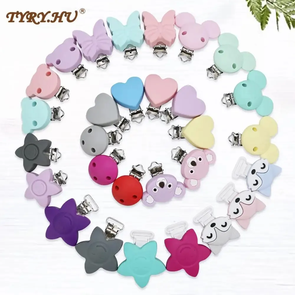 Fopspeenhouders Clips TYRYHU 50 STKS Siliconen Bijtring Ronde Beer Ster DIY Baby Dummy Chain Houder Fopspeen Verpleging Sieraden Speelgoed 231215