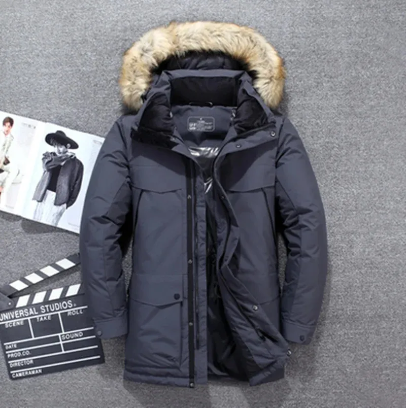 Hommes vers le bas Parkas hommes hiver manteau veste chaude fourrure à capuche Long blanc canard mâle marque manteaux survêtements neige vêtements d'extérieur 231215