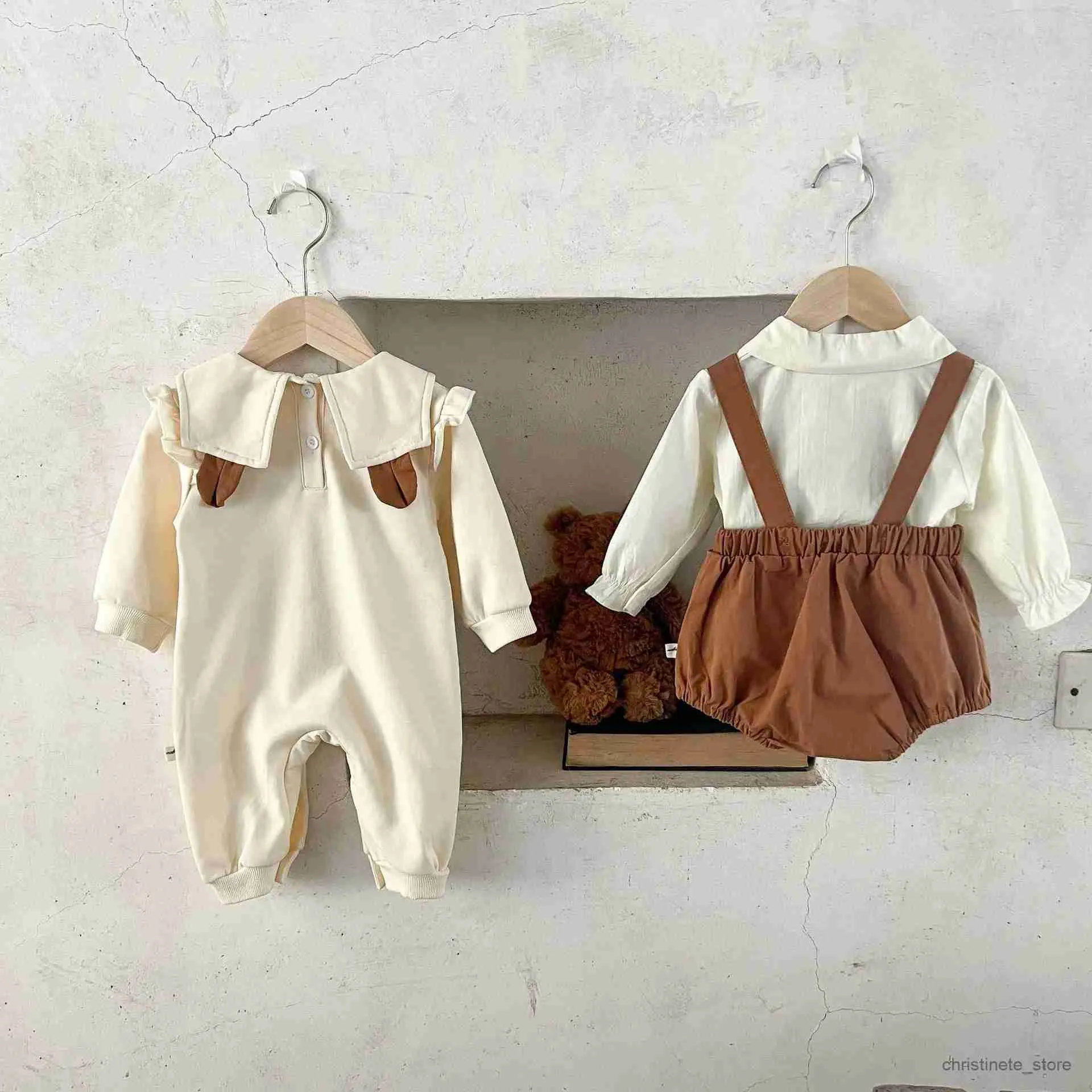 Ensembles de vêtements 3psc nouveau-né bébé filles chemise barboteuse barboteuses enfants salopette une pièce ours dessin animé mode bébé vêtements R231215