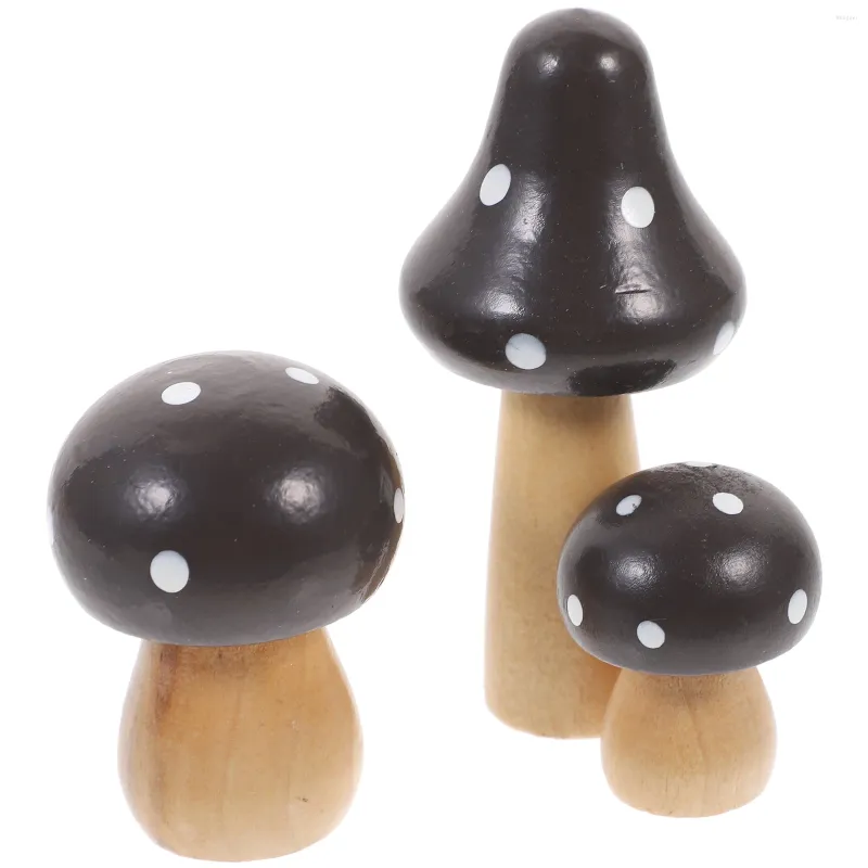 Garden Decorations 3 Pcs Number Cake Topper Mushroom Sculpture Simulated Container Color Ornament Bamboo Mini Wooden